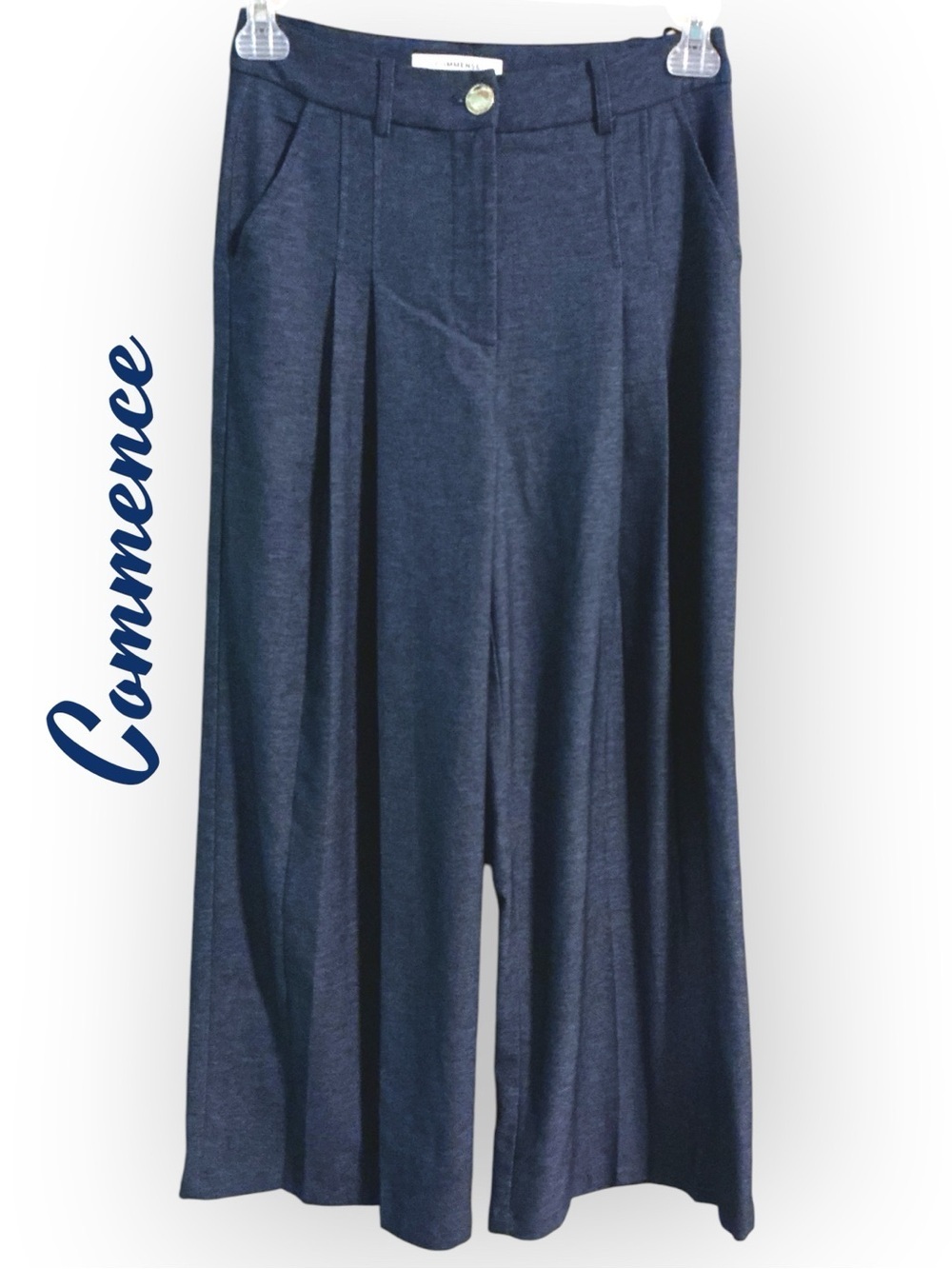 🌺Commence Blue Denim Wide-Leg Pleated Trousers